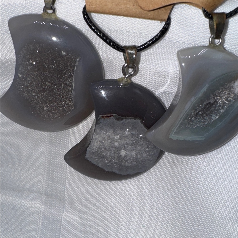 Agate necklace shades of gray pendant 1.75–2” 9” cord chain choose one A, B or C